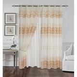 Embroidery Window Panel Set Drapes Curtain With Attached Valance And Backing Sheer Measuring 54X84 For Living Room Bedroom & Dining SANA Collection (Beige/Gold)
