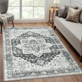 GlowSol 8 x 10 Area Rug for Living Room Bedroom Persian Medallion Rug Vintage Oriental Floral Rug Indoor Floor Cover Non-Slip Low Pile Carpet Gray