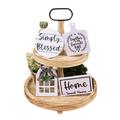 Spftem Home Decor Farmhouse Tiered Tray Decor Set Home Family Tiered Decor With Wooden Beads Signs Rustic Farmhouse Tray Sets For Kitchen Home Table Mini Decor Holiday Party Supplies