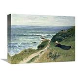 Global Gallery 16 in. Young Breton Girl Stretching Out on the Cliffs - Toulhors Art Print - Henry Moret