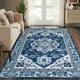 Yesfashion 5 x 7 Area Rug Persian Floral Print Rug Vintage Distressed Medallion Rug Non-Slip Low Pile Thin Rug for Living Room Bedroom Navy Blue