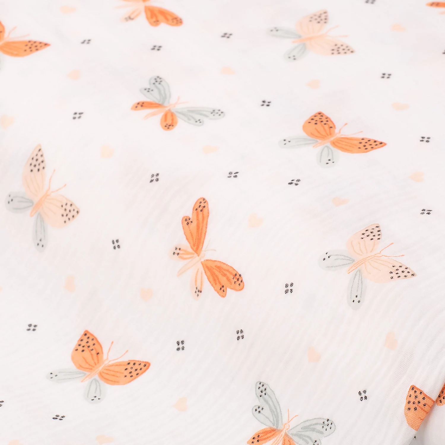 Tissu mousseline/double-gaze "papillons", écru/coloré