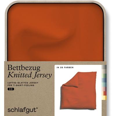 Bettbezug SCHLAFGUT "Knitted Jersey uni, aus Bio-Baumwolle mit Elasthan, Reißverschluss", rot (rot mid), B:200cm L:200cm, Jersey, Obermaterial: 95% Baumwolle, 5% Elasthan, Bettbezüge, bügelfrei, Mix & Match Bettwäsche: passender Kissenbezug erhältlich Image