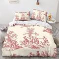 LENTLY Motif of Toile De Jouy Duvet Cover Set Bedding Set 3D Microfiber Polyester Comforter Cover with Pillow Shams, 3 Piece Set, Zipper Quilt Cover King（220x240cm）