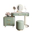 VIORED Dressing Table Set Marble Dresser Leather Surrounded Makeup Table Retractable Bedside Table With Dimmable Illuminated Mirror 3 Drawers Bedroom Vanitys Desk (Color : Gold, Size : 120)