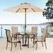 Brayden Studio® Sweeten 5 Piece Outdoor Dining Set w/ Umbrella Metal in Brown | 50 W x 50 D in | Wayfair F6A8E7A2E9574A31AF47B1587089B690