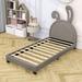 Zoomie Kids Elisabeth Leather Platform Bed w/ Headboard Wood & /Upholstered/Faux leather in Gray | 52 H x 41 W x 79 D in | Wayfair