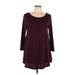 Workshop Republic Clothing Casual Dress - Mini Scoop Neck Long sleeves: Burgundy Solid Dresses - Women's Size Medium