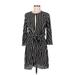 Topshop Casual Dress - Mini High Neck 3/4 sleeves: Black Stripes Dresses - Women's Size 6