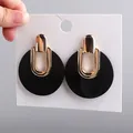 FishSheep-Boucles d'oreilles pendantes en acrylique vintage pour femmes grand document noir et or