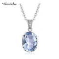 Unique 925 Sterling Silver Necklace Aquamarine Gemstone Pendant Necklaces with Chain for Women