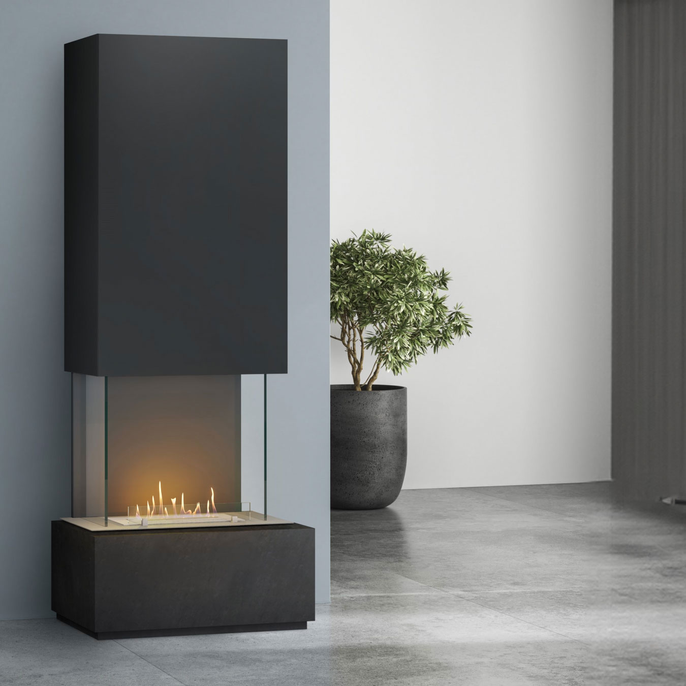 muenkel design Prato [moderner Design Ethanolkamin]: Concrete (Betonoptik) - safety burner 450 - schwarz-grau