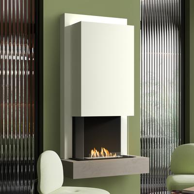 muenkel design Arco [moderner Design Ethanolkamin]: Concrete (Betonoptik) - safety burner 290 - Haube Weiß