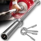 Olympic Bar 47 Inch Straight Weight Bar with 2 Collars Solid Chrome Barbell Weights Lifting Power Lifting (500 lbs Weight Capacity) for 2-Inch Plates