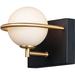 21601SWBKGLD White Glass Globe Sconce 1-Light 4 Watt 6 H x 6 W Black/Gold