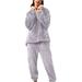 Women s Sherpa Warm Winter Pajamas Fleece Two Piece Tops and Pants Lounge Set Fluffy Long Sleeve Sleepwear Pj Set