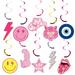 AellasNervalt 30Pcs Preppy Y2k Hot Pink Party Swirl Smile Face Lightning Ceiling Hanging Swirls Lips Leopard Whirl Streamers Decorations for Teen Girls Birthday Bachelorette Early 2000s Theme Party