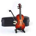 Seawoo Dselvgvu Wooden Miniature Violin with StandBow and Case Mini Musical Instrument Miniature Dollhouse Model Ornament Home Decoration 393x156x062