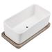 1 Set Ceramic Oblong Flower Pot with Bamboo Tray Succulent Planter Garden Bonsai Pot Flowerpot White (1Pc Flower Pot 1Pc Bamboo