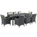 Modern Contemporary Urban Design Outdoor Patio Balcony Nine PCS Dining Chairs and Table Set Beige Rattan