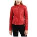 Zpanxa Womens Leather Jacket Slim Stand Collar Zip Motorcycle Suit Belt Coat Fall and Winter Fashion Short Jacket Tops Red M