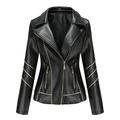Zpanxa Winter Jackets for Women Slim Leather Jackets Stand-Up Collar Zipper Motorcycle Biker Coat Stitching Solid Color Coat Outwear Black XL