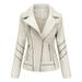 Zpanxa Winter Jackets for Women Slim Leather Jackets Stand-Up Collar Zipper Motorcycle Biker Coat Stitching Solid Color Coat Outwear White 3XL