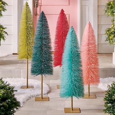 Christmas Adjustable Bottle Brush Trees - Pink - Grandin Road