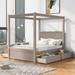 Canopy Bed with 4 Storage Drawers, Full Size Platform Bed, Modern Canopy Bed Frame with Wood Support Slats