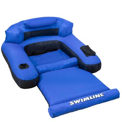 55" Inflatable Blue and Black Ultimate Floating Swimming Pool Chair Lounger