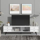 Contemporary TV Stand with Sliding Fluted Glass Doors,Chic Elegant TV Cabinet for TVs Up to 70"