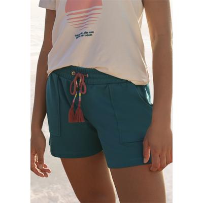 Sweatshorts VIVANCE, Damen, Gr. 48/50, N-Gr, blau (petrol), Sweatware, Obermaterial: 60% Baumwolle, 40% Polyester, unifarben, modisch, lässig geschnitten kurz, Hosen, Kurze Hose mit aufgesetzten Taschen und Kontrastkordel, Loungewear Image