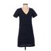 Madewell Casual Dress - Shift V Neck Short sleeves: Blue Print Dresses - Women's Size X-Small