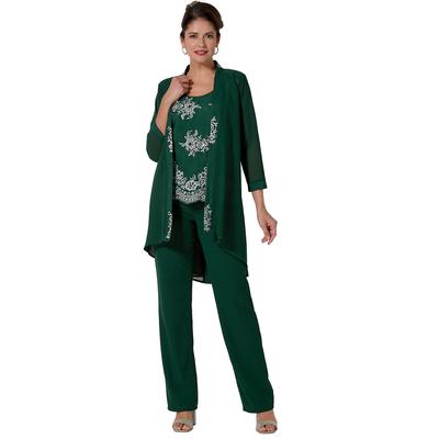 Masseys Sequin Embroidered 3-Piece Pant Set (Size XL) Deep Emerald, Polyester
