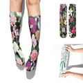 Fashion Color Flower Print Women Cotton Socks Winter Warm 3D Printed Creative High Ankle Sock Street