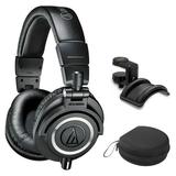 Audio-Technica ATH-M50X Pro Studio Monitor Headphones (Detachable Cable) Bundle with Auray Headphones Holder and Headphones Case