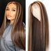 VOSS for Synthetic Women Middle Highlights Brown Wigs Mixed Blonde Long Straight Part wig