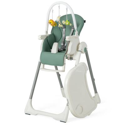 Costway 4-in-1 Foldable Baby High Chair with 7 Adjustable Heights and Free Toys Bar-Green