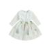 WakeUple Toddler Girl Fall Dress Long Sleeve Round Neck Floral Embroidery Lace Dress Kids Tulle Dress