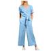 RQYYD Jumpsuits for Women Women s 2023 Summer Jumpsuit Casual Short Sleeve Wrap V Neck Belted Wide Leg Pants Rompers