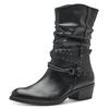 Cowboy Stiefelette MARCO TOZZI, Damen, Gr. 36, schwarz, Lederimitat, klassisch, Schuhe Cowboyboots Cowboy-Stiefelette Stiefelette, Blockabsatz, Kurzstiefel, Westernstiefelette mit Flecht-Zierriemchen