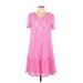 Chris & Carol Casual Dress - Mini Scoop Neck Short sleeves: Pink Print Dresses - Women's Size Large