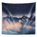 East Urban Home Landscape Milky Way over Frosted Mountains Tapestry Metal in Black/Blue/Pink | 32 H x 39 W in | Wayfair