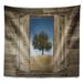 East Urban Home Window Open to Solitary Tree Tapestry Polyester in Black/Brown/Gray | 68 H x 80 W in | Wayfair 8C015AE5CF8046E2B92D2F1252BDEB88