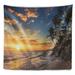 East Urban Home Seascape Paradise Tropical Island Beach w/ Palms Tapestry Metal in Black/Brown/Gray | 32 H x 39 W in | Wayfair