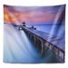 East Urban Home Polyester Pier Seascape Beach w/ Waters & Wood Bridge Tapestry w/ Hanging Accessories Included Polyester in Blue/Gray | Wayfair