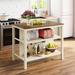 Latitude Run® Engin Rectangular 45" L x 27" W Solid Wood Dining Table Kitchen Island w/ 2 Open Shelves Wood in Brown/White | Wayfair