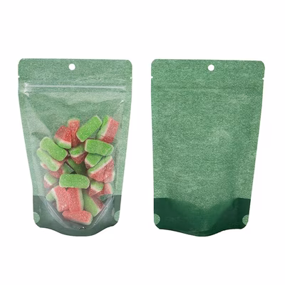 Medium Green Rice Paper Stand Up Zip Pouch Product Bags w/ Clear Front - 4 ounces Size: 5 1/8" x 3 1/8" x 8 1/8" 100 Bags Pouches