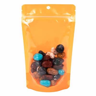 Neon Orange Stand Up Pouches with Hang Hole 100 Pack 5 1/8" x 3 1/8" x 8 1/8"
