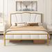 Queen Size Bed Frame, Modern Upholstered Bed Frame with Tufted Headboard, Golden Metal Frame with Wood Slat Support for Bedroom